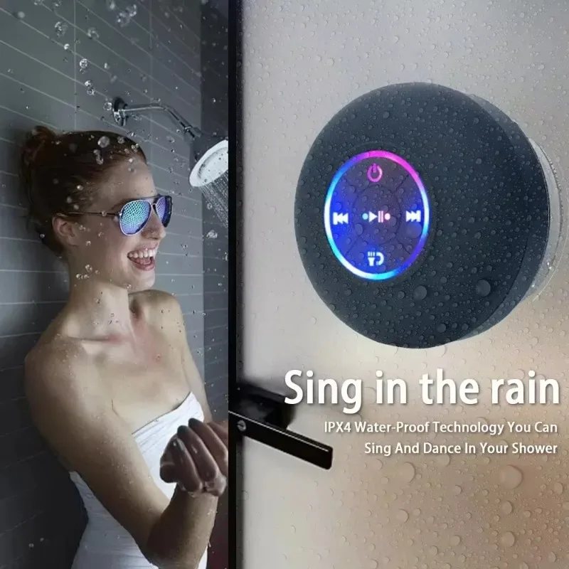 Portable Bluetooth Audio Ipx4 Waterproof Led Lights Bathroom Outdoor Large Suction Cup Can Be Adsorbed Wall Speaker