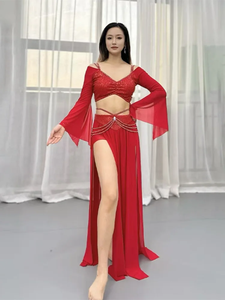 Buikdans oefenkleding voor dames Aangepaste elegante temperamentprestatiekleding Comfortabele en ademende mesh-set - afbeelding 2