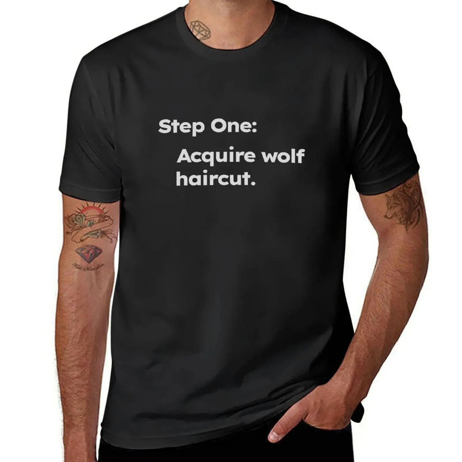 

Step One: Acquire wolf haircut. T-Shirt sports fans summer clothes slim fit t shirts for men