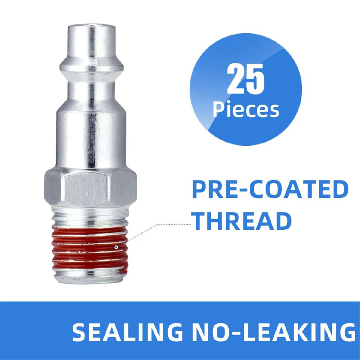 

A002 25 Pcs 1/4 Inch Air Hose Fittings, 1/4 Inch Body Size,M-Type Plug,1/4 Inch Male Threads Size, Pre-Coated, 300PSI