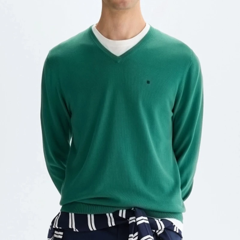 PG Letter Embroidered Solid Color V Neck Long Sleeve Knit Sweater Men Regular Fit Mature Elegant Premium Cotton Tops image 3
