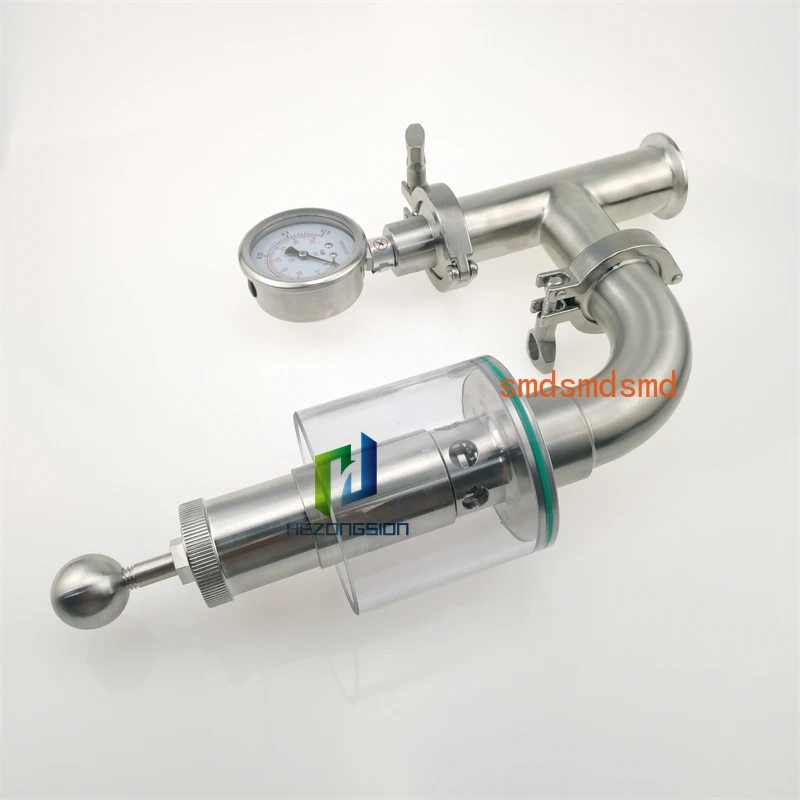 Sanitary Pressure Relief Valve 1.5'' Tri Clamp Spunding Valve with Pressure Guage, Fermenter Air Release Bunging Pressure Device