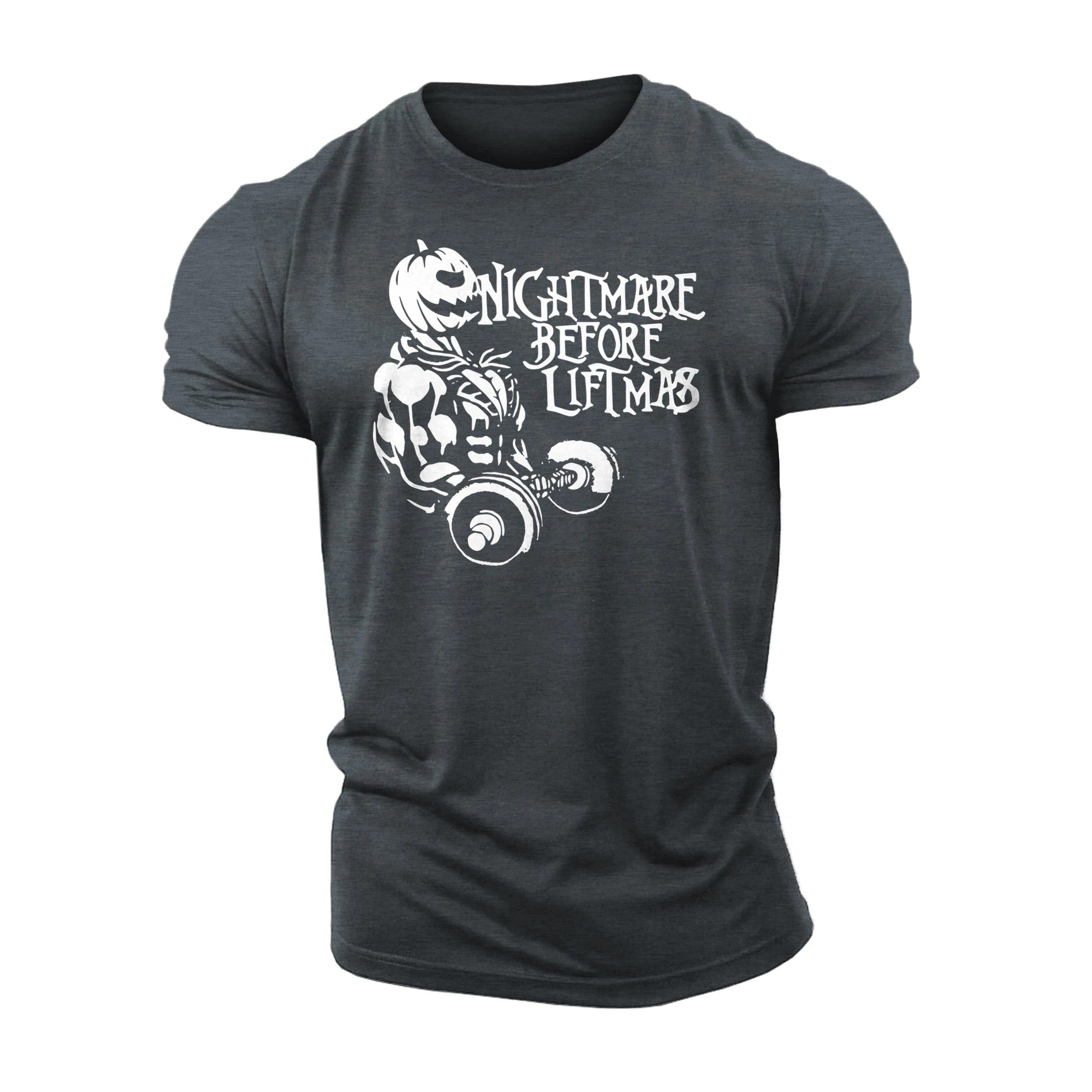 Nightmare Before Liftmas Gym T-Shirt for Men Halloween Gift Cartoon Printed High Quality Cotton Short Sleeve Gym Sweatshirt