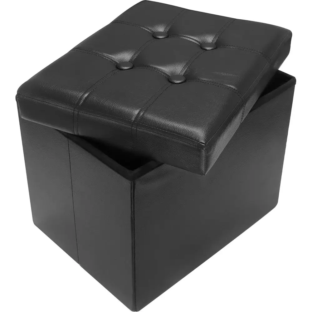 

Storage Ottoman olding oot Rest Stool, Leather ootstool Bench, Short Ottoman Stool, Storage oot Rest Store, Books (Black, 17" D