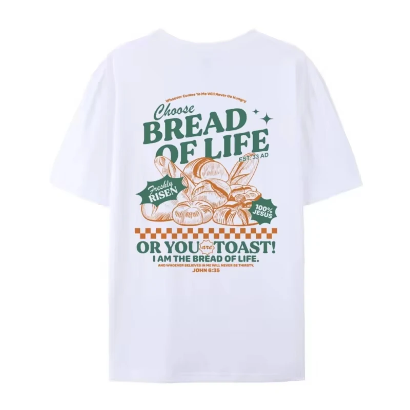 2026 New Bread of Life Funny Christian T-Shirt Bible Verse Inspirational Graphic Loose Retro Jesus Faith  Shirt Vintage Unisex