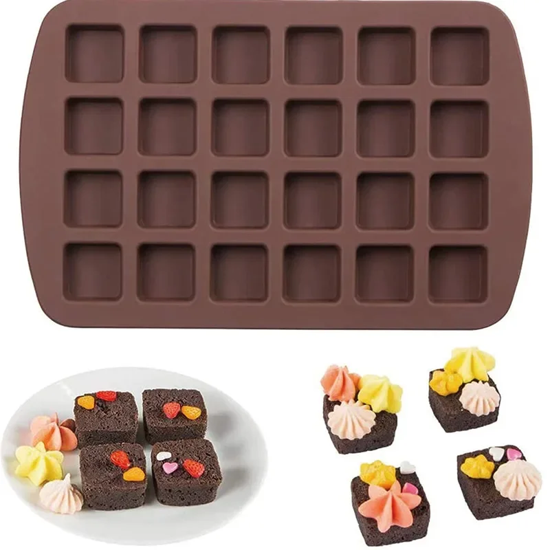 24-Cavitives Mini Brownie Silicone Mold Ice Cube Tray Square Silicon Chocolate Mould Candy Truffles Jelly