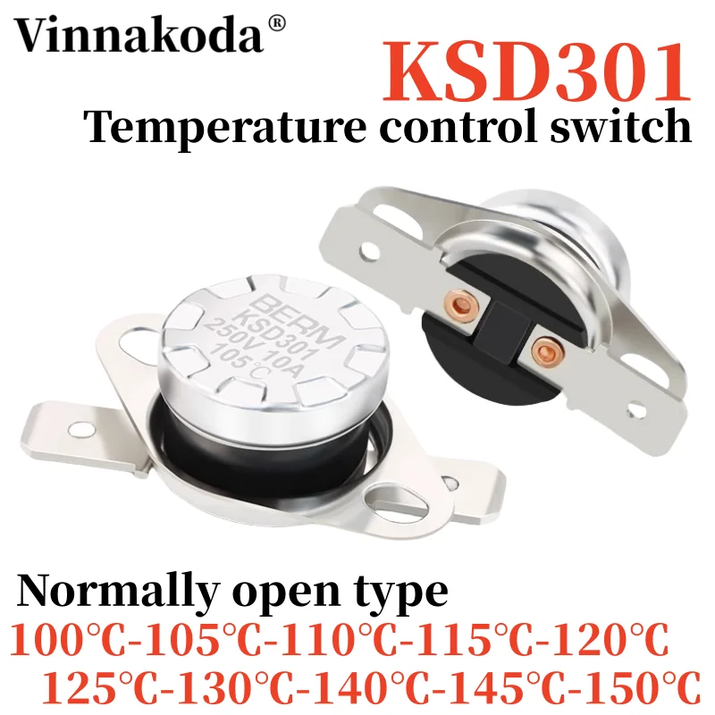 5PCS normally open KSD301 temperature control sensor 10A 250V 100/105/110/115/120/125/130/140/145/150℃