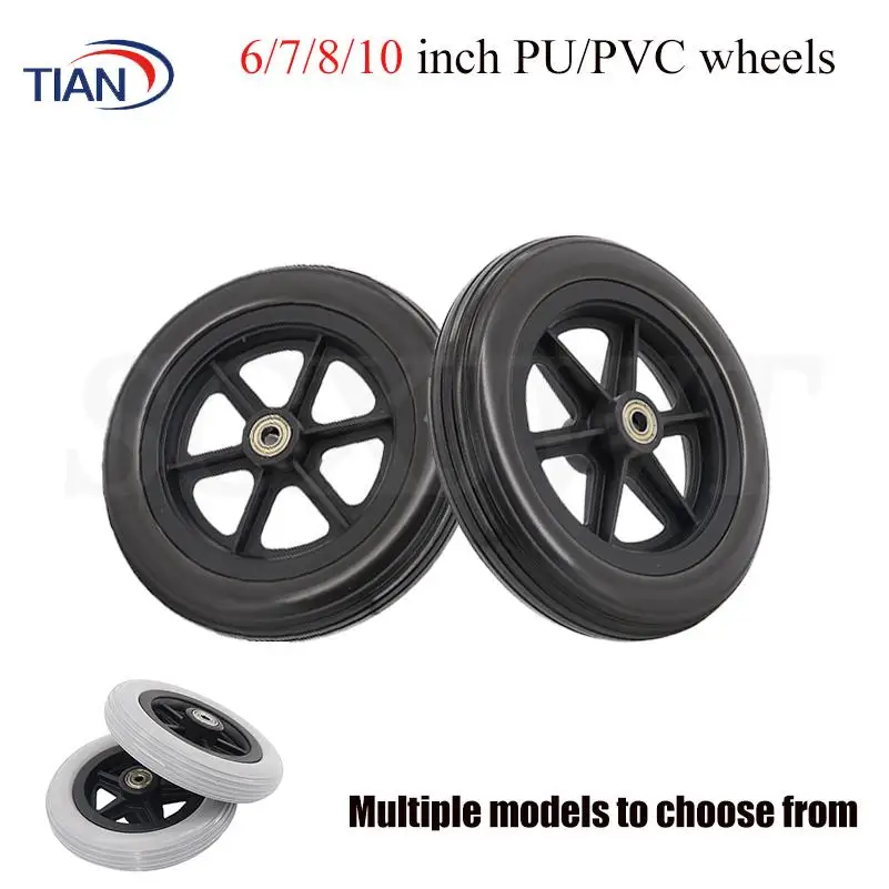 6/7/8/10 Inch Solid Tire Shopping Cart Wheels - Durable Anti-Slip Wear-Resistant, Replacement Casters for Travelling Trolley