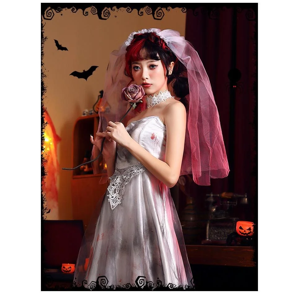 

Художественный костюм на Хэллоуин, длинная юбка «Призрачная белая невеста», сухой скелет «Мумия», Новое поступление, женский традиционный китайский костюм