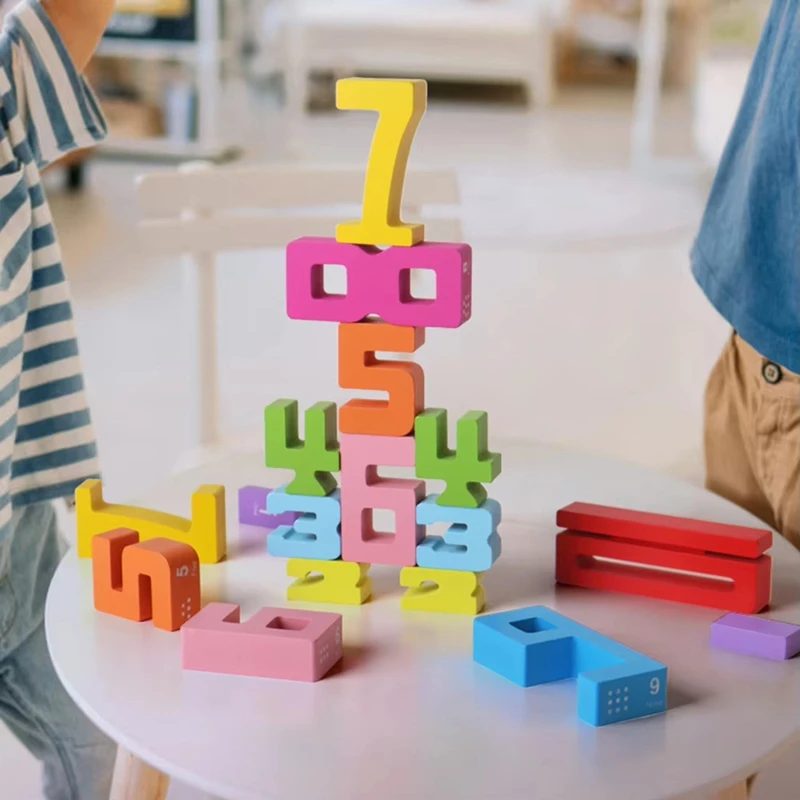 

HW-elNumber Stacking Blocks Wooden Building Blocks Toddler Toys Preschool Learning Activities for 3+ Years Old
