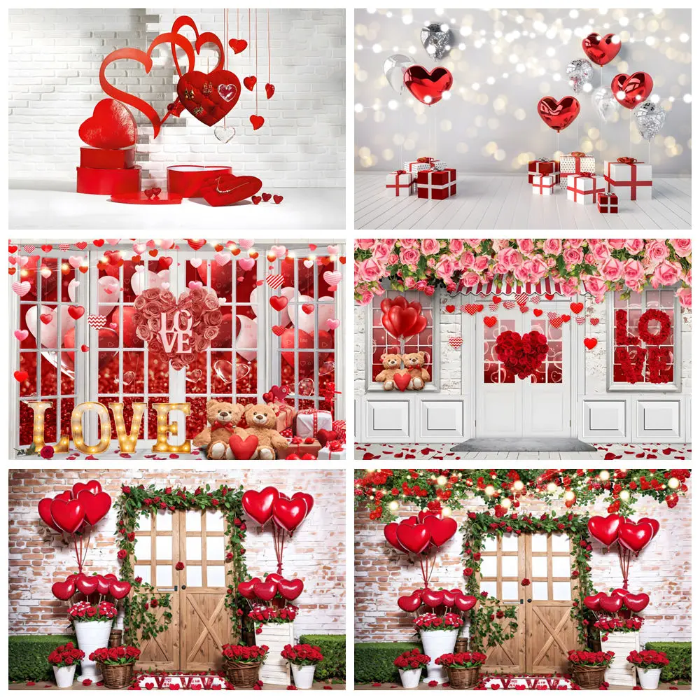 

Valentine's Day Photography Backdrops February 14 Flower Rose Love Romantic Balloon Wedding Background Decor Photo Studio Props