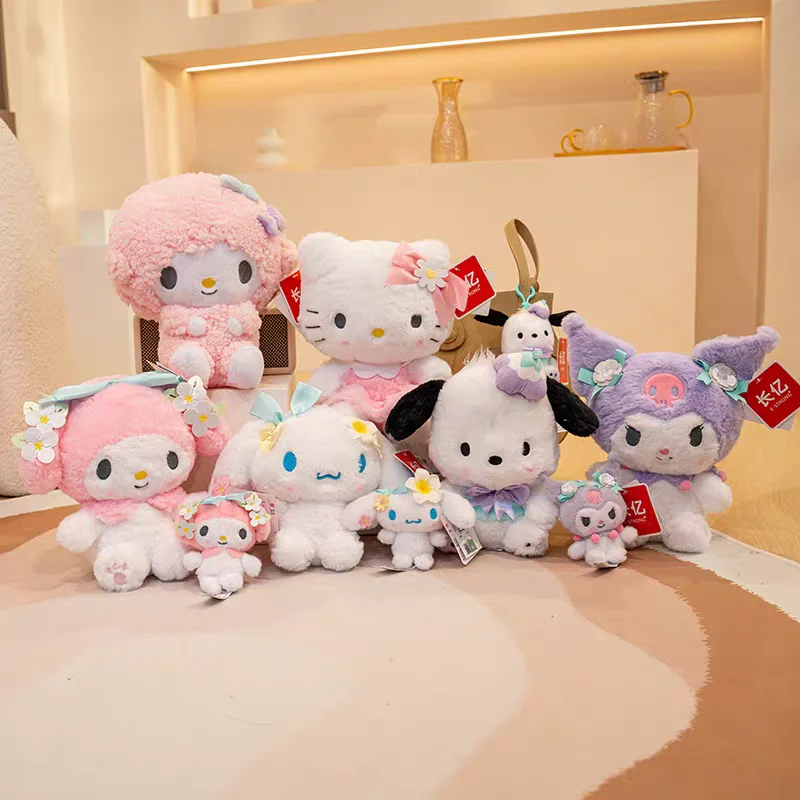 Sanrio Hello Kitty Kuromi Melody Pachacoo Cinnamoroll Stuffed Plush Toys Pendant Cute KT Keyring Anime Keychain Christmas Gift