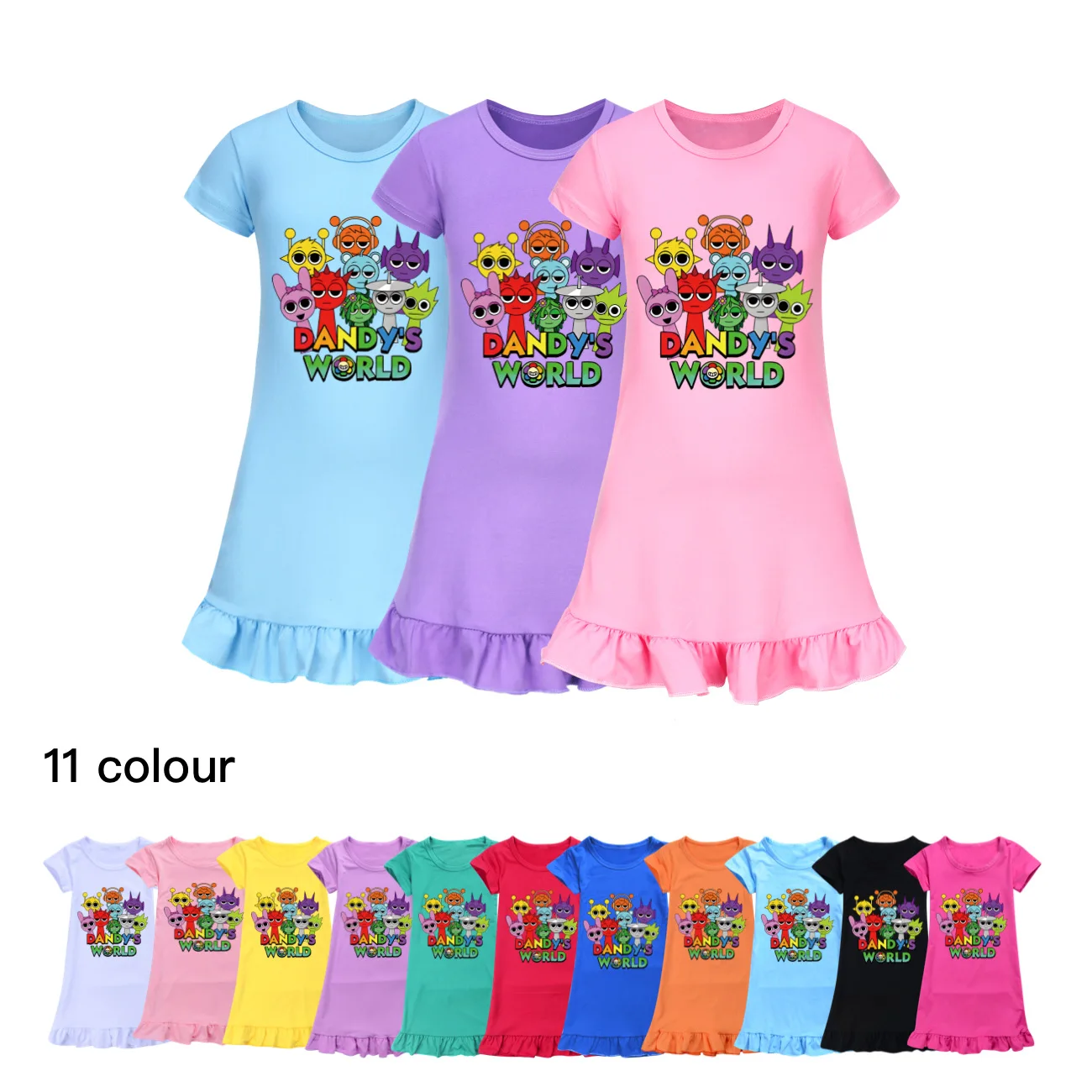 Hot sprunki Child Clothes Kids Summer Horror Game Incredibox Pajamas Dress Baby Girls Short Sleeve Nightgown Cartoon Sleep Wear