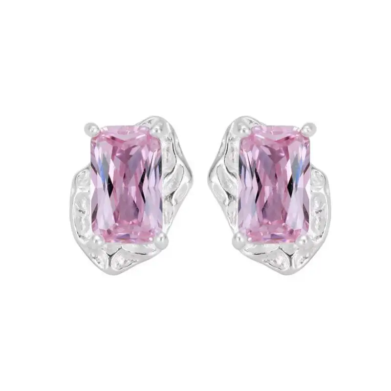 

S925 Sterling Silver Ear Studs with Pink Zircon - For Ladies, Unique Design, Premium Feel, Safe for Overnight Wear (Ear Care Fri