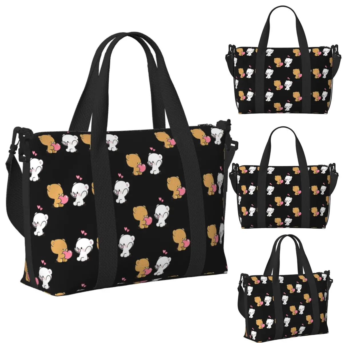 

Custom Cute Milk Mocha Beach Travel Bag Large Capacity Tote Bags for Gym Sport Women Shopping Duffle Shoulder Bag