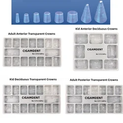 64 sztuk/pudło zęby zębowe korona przednia tylna przezroczysta tymczasowa wstępnie uformowana matryca przedplecza matryca dla dorosłych dzieci liściastych
