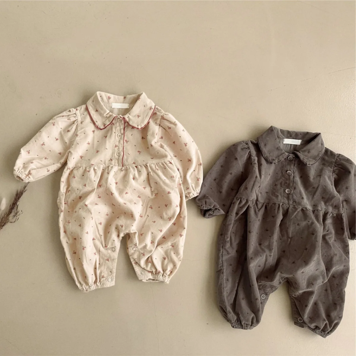 2025 Autumn New Baby Long Sleeve Romper Cotton Infant Girls Lapel Floral Jumpsuit Newborn Clothes Toddler Loose Romper 0-24M