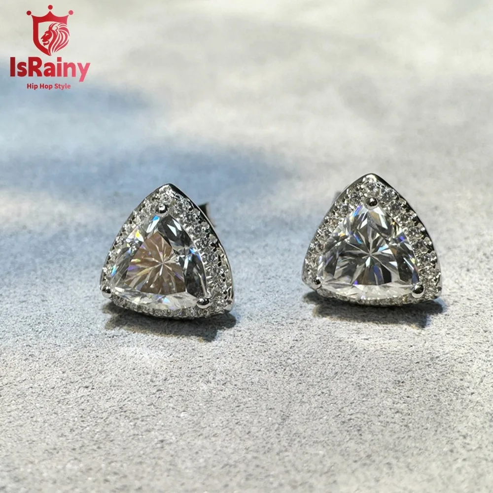 IsRainy 925 Sterling Silver 7*7MM Trillion 3EX Cut D Moissanite Wedding Engagement Diamonds Stud Earrings For Women Fine Jewelry