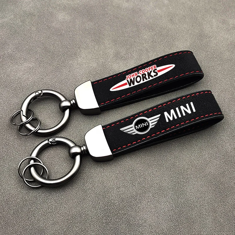 LLavero de gamuza con colgante de cubierta de llave de coche, llavero de cuero de carbono para MINI JCW Cabrio Cooper Countryman Aceman Clubman Coupe Paceman