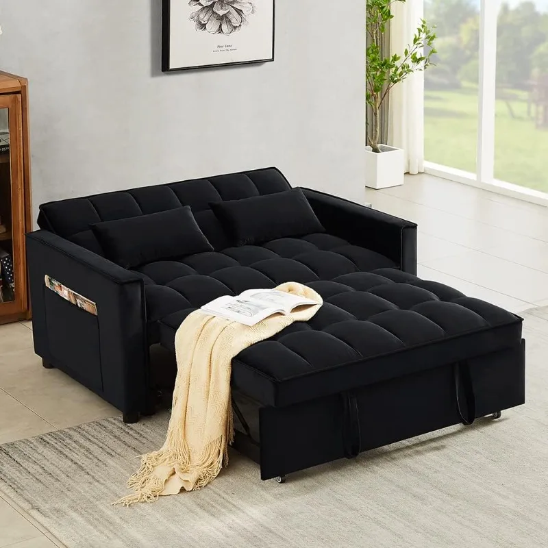 

Modern 55.2" Small Pull Out Sleep Sofa Bed 2 Seater Loveseats Sofa Couch with Adjsutable Backrest and Lumbar Pillows