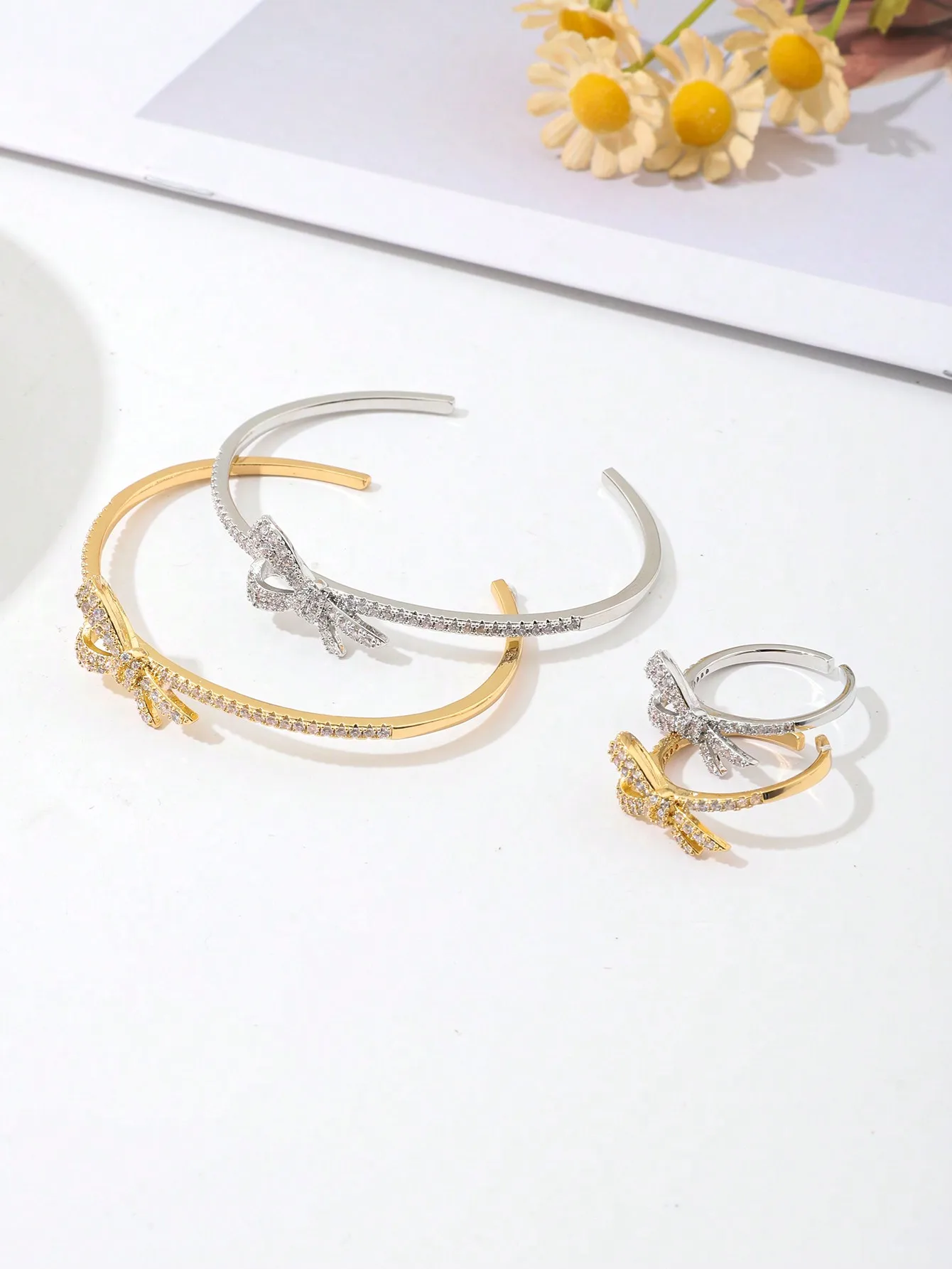 1 set of Europe and the United States new three-dimensional bow fashion micro inlaid bracelet ring set