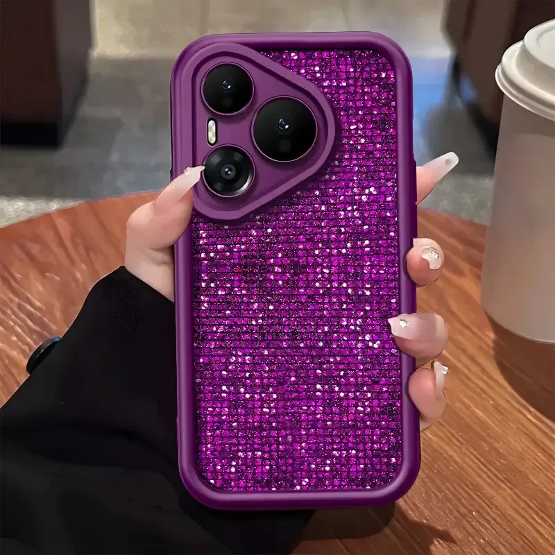 For Huawei Pura80 Pura80 Pro Pura80 Pro+ Pura80 Ultra Phone Case Plum Purple Glitter Soft Shockproof Cover Bling
