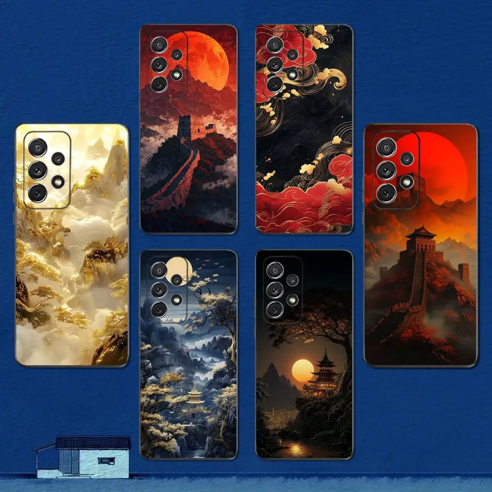 

Chinese Style Landscape Art Phone Case For Samsung S22,S21,S20,S10,S9,S25,S24,S23,Ultra,FE,Plus,Lite,Soft Silicone Black Cover