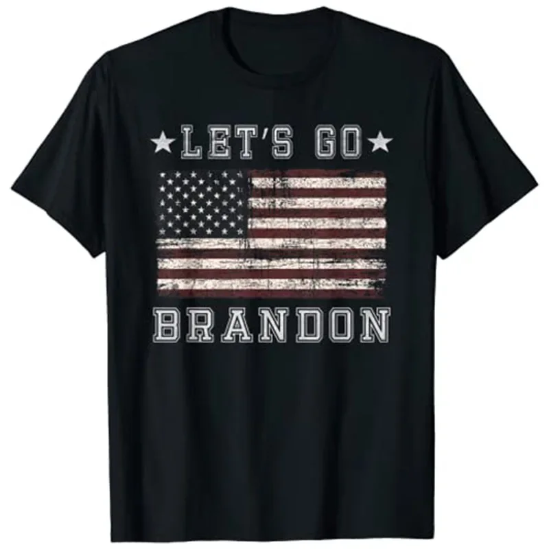 2024Men Clothing Let's Go Brandon Biden Chant Grunge Distressed American Flag T-Shirt harajuku oversized graphic t shirts funny