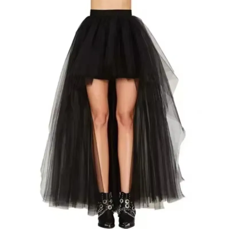 

Fashion Summer Asymmetrical Gauze Skirt Sexy Black Bubble Skirts Frond Long and Short Fluffy Skirt
