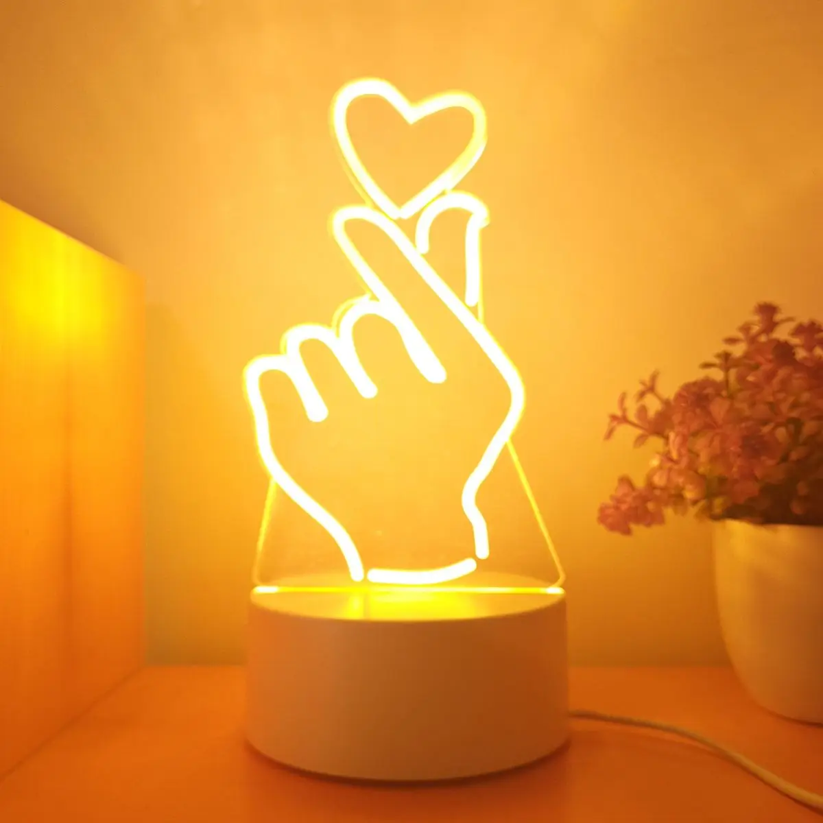 Finger heart 3D night light monochrome switch visual stereo LED light bedroom room decoration light
