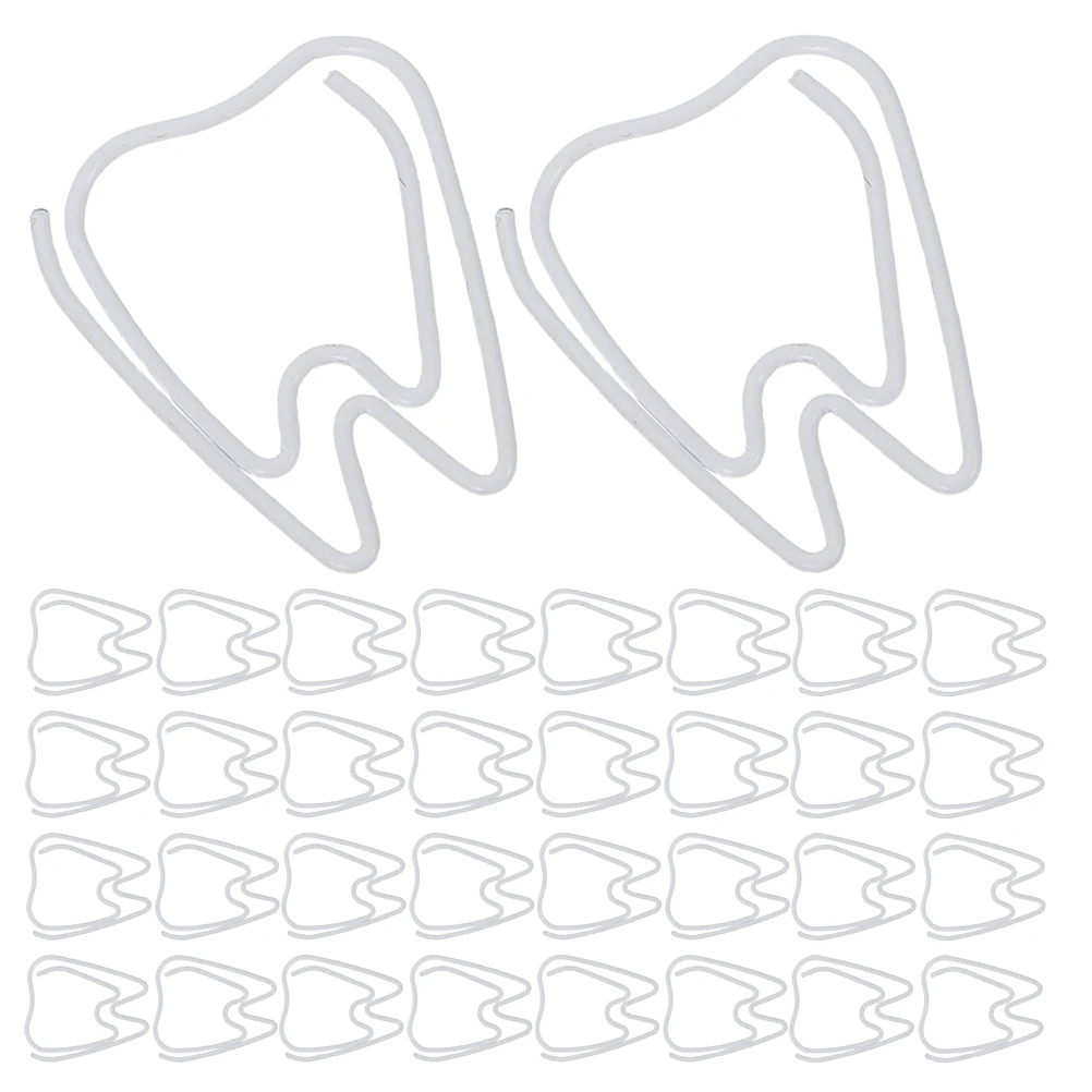 150 Pcs Paper Clip Office Supply Cute Tooth Clips Shape White Metal Bookmark Paperclip
