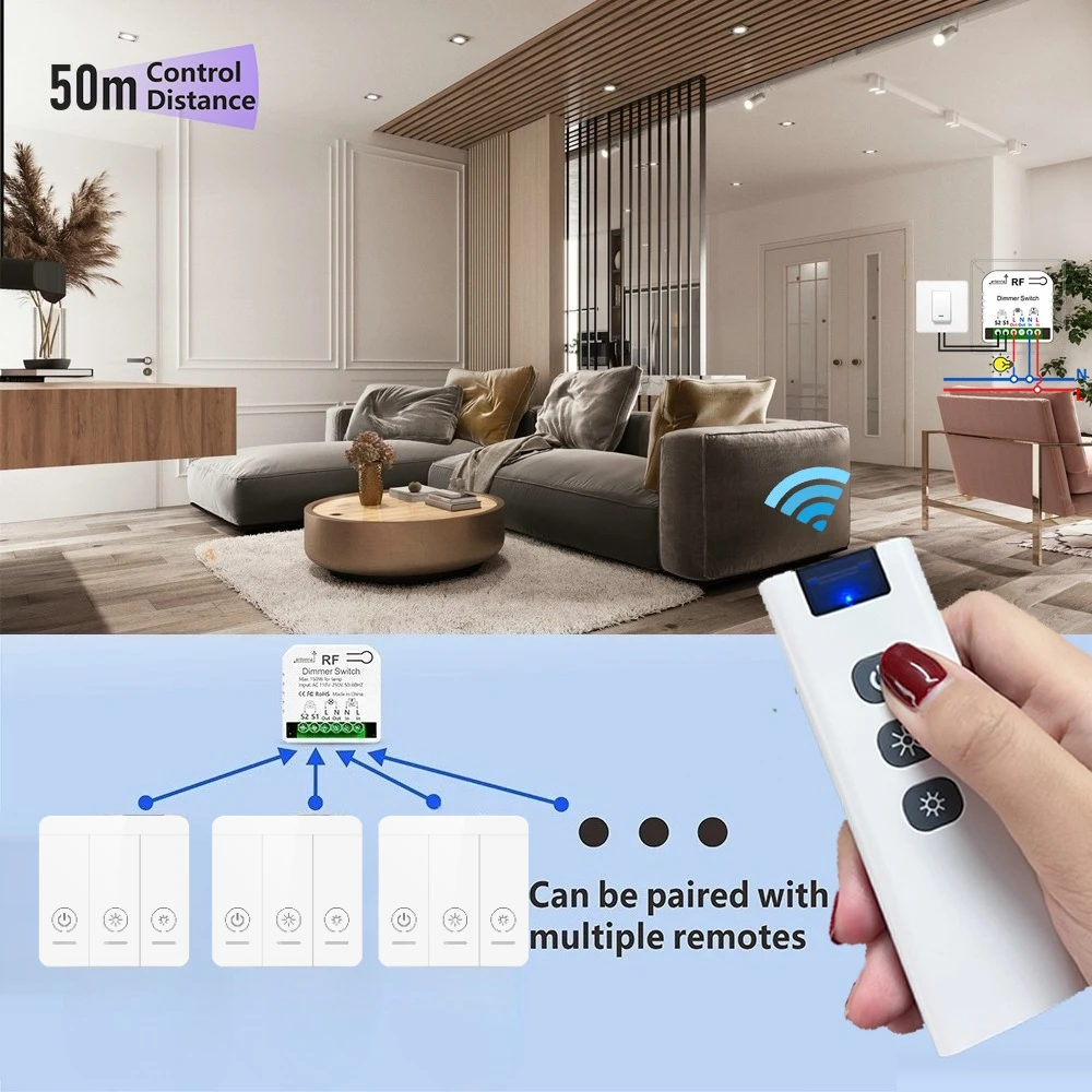 RF433mhz AC110V 220 فولت اللاسلكية باهتة التبديل سطوع الضوء قابل للتعديل التحكم عن بعد للمنزل مصباح ليد ضوء الهالوجين يعتم