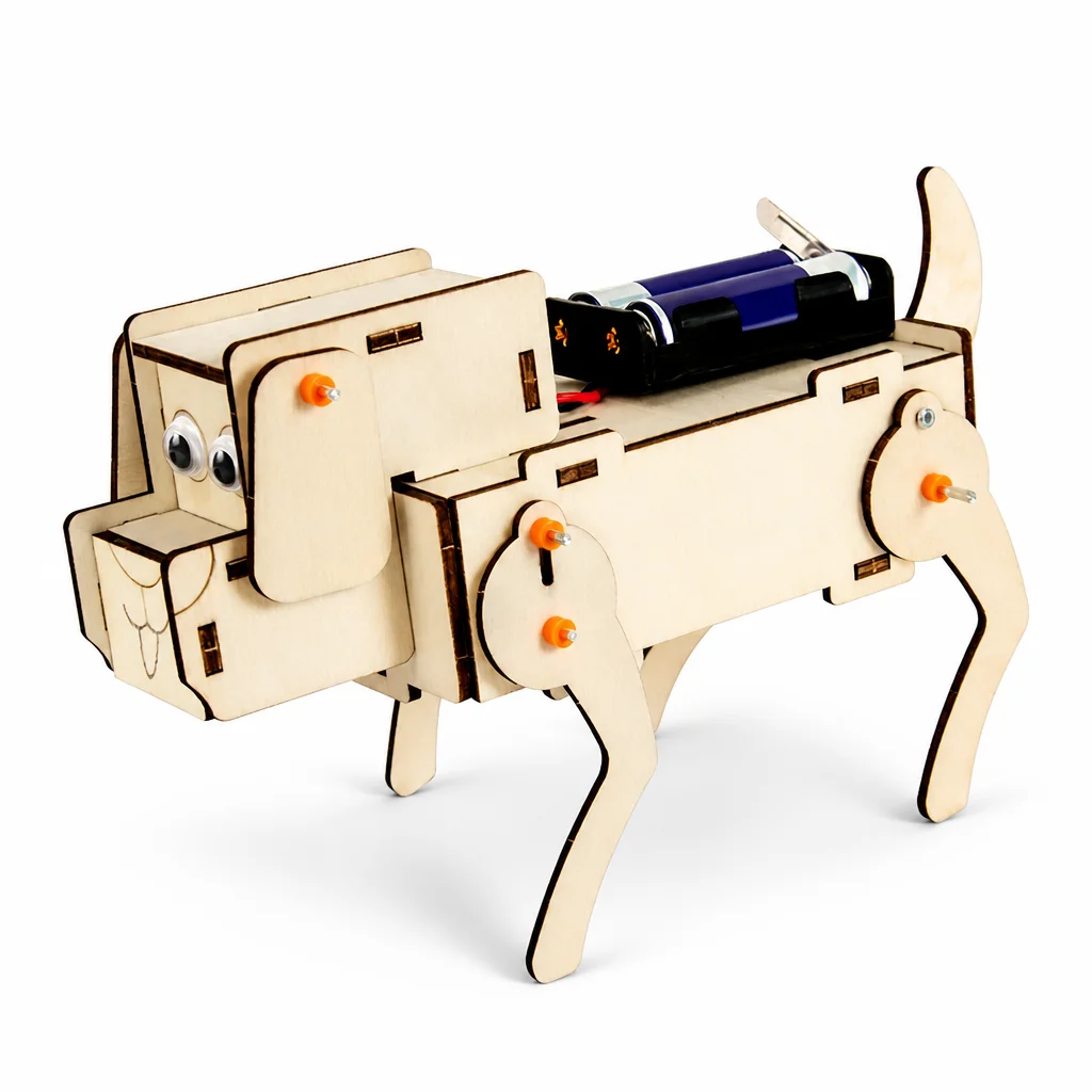 Wooden DIY Voice Control Mechanical Dog STEM Science Kit for Kids Educational Toys Physics Robot Pet School Teaching Aids