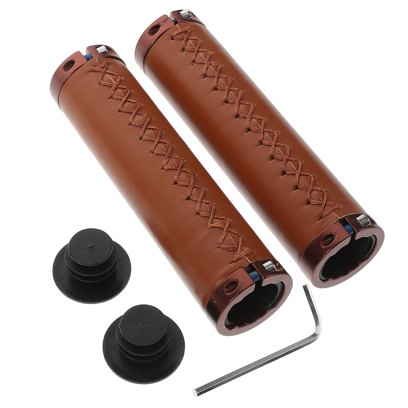 

2pcs Handlebar Grips Vintage Ergonomic AntiSlip PU Material For Bike Scooter Mountain Handlebars Hand Sewn Shock
