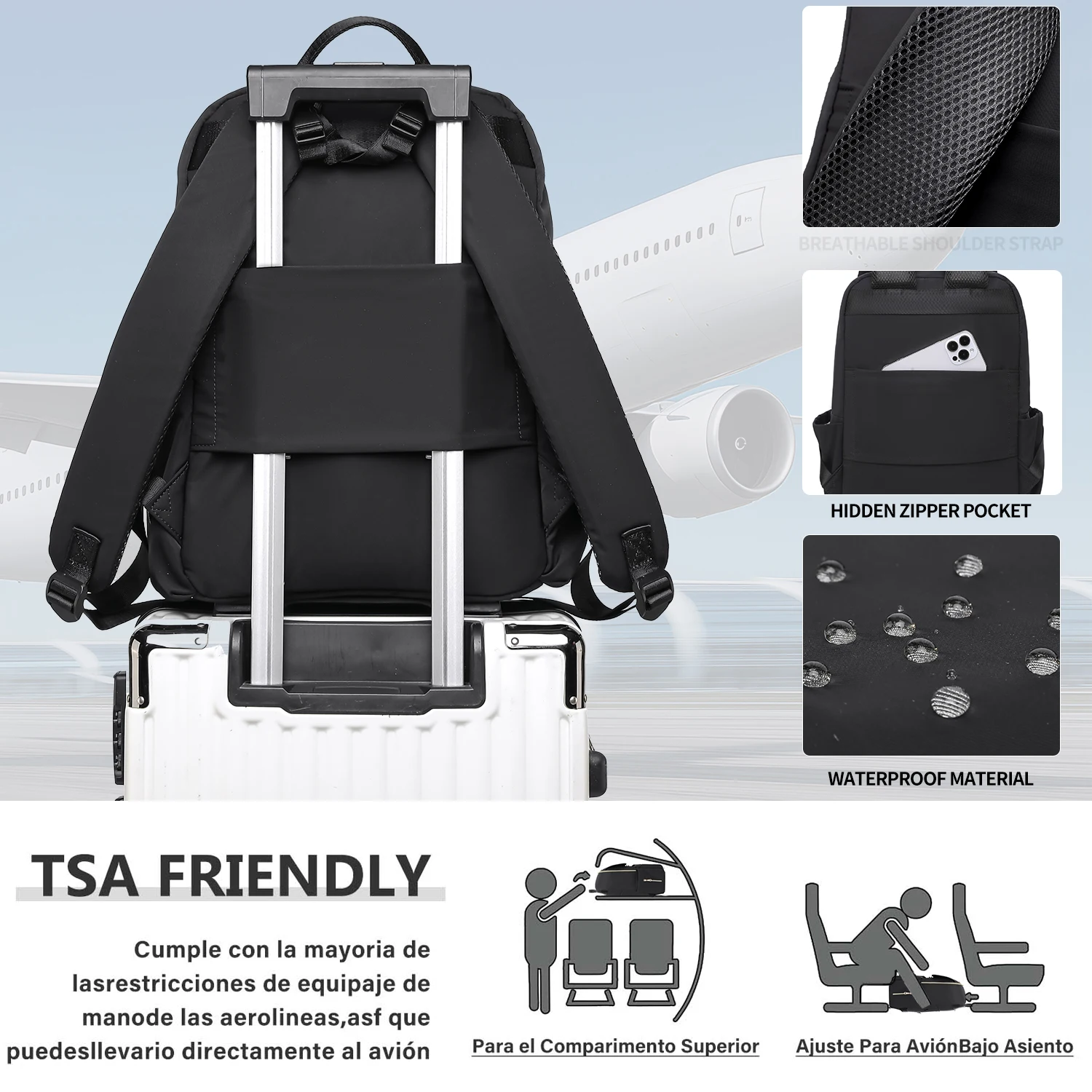 حقيبة ظهر رفيعة للكمبيوتر المحمول للعمل للنساء تناسب كمبيوتر محمول مقاس 15.6 بوصة، حقيبة كتب جامعية، حقيبة ظهر للكمبيوتر، محفظة نهارية، حقيبة سفر #4