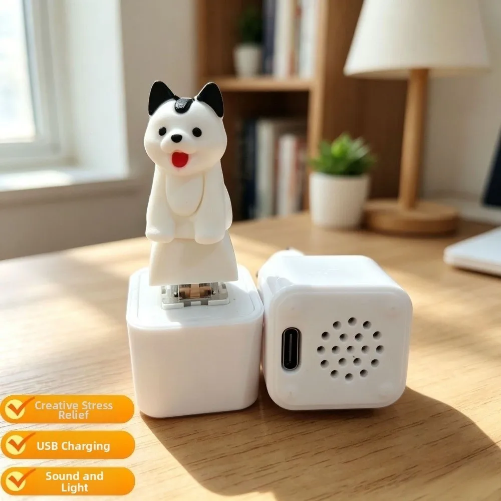Rechargeable Animal Sound Light Fidget Keychain Glowing Cows Cats 3D Dogs Sheep Fidget Simulation Cartoon