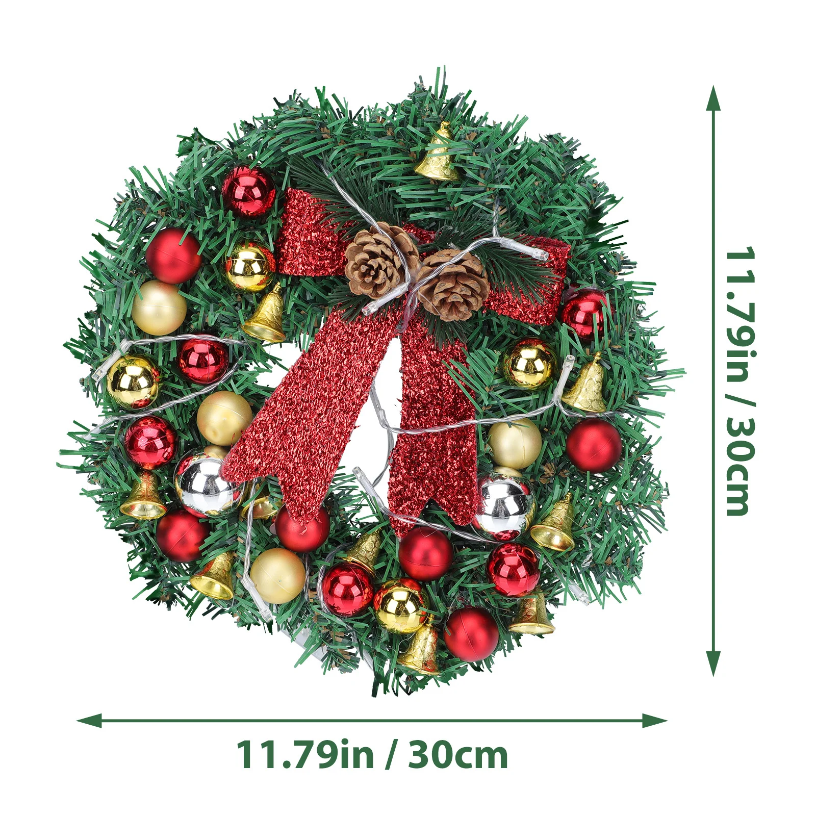 

1Pcs LED Red Christmas Wreath Chic Hanging Xmas Door Pendant Garland Lighting Decor Wall Decoration Ornament Wreath Decor
