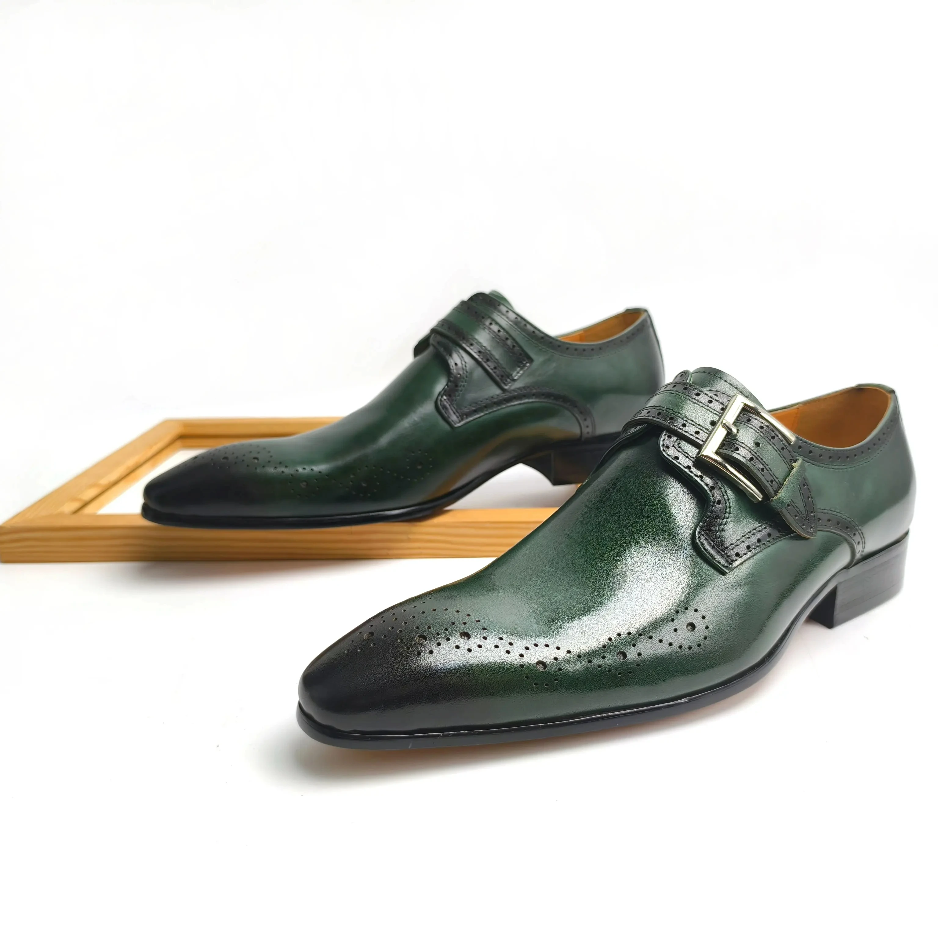 Office Business Men Shoes Top Layer Cowhide Leather Upper Metal Buckle Adjustable Fashion Social Style Leather Shoes Customized