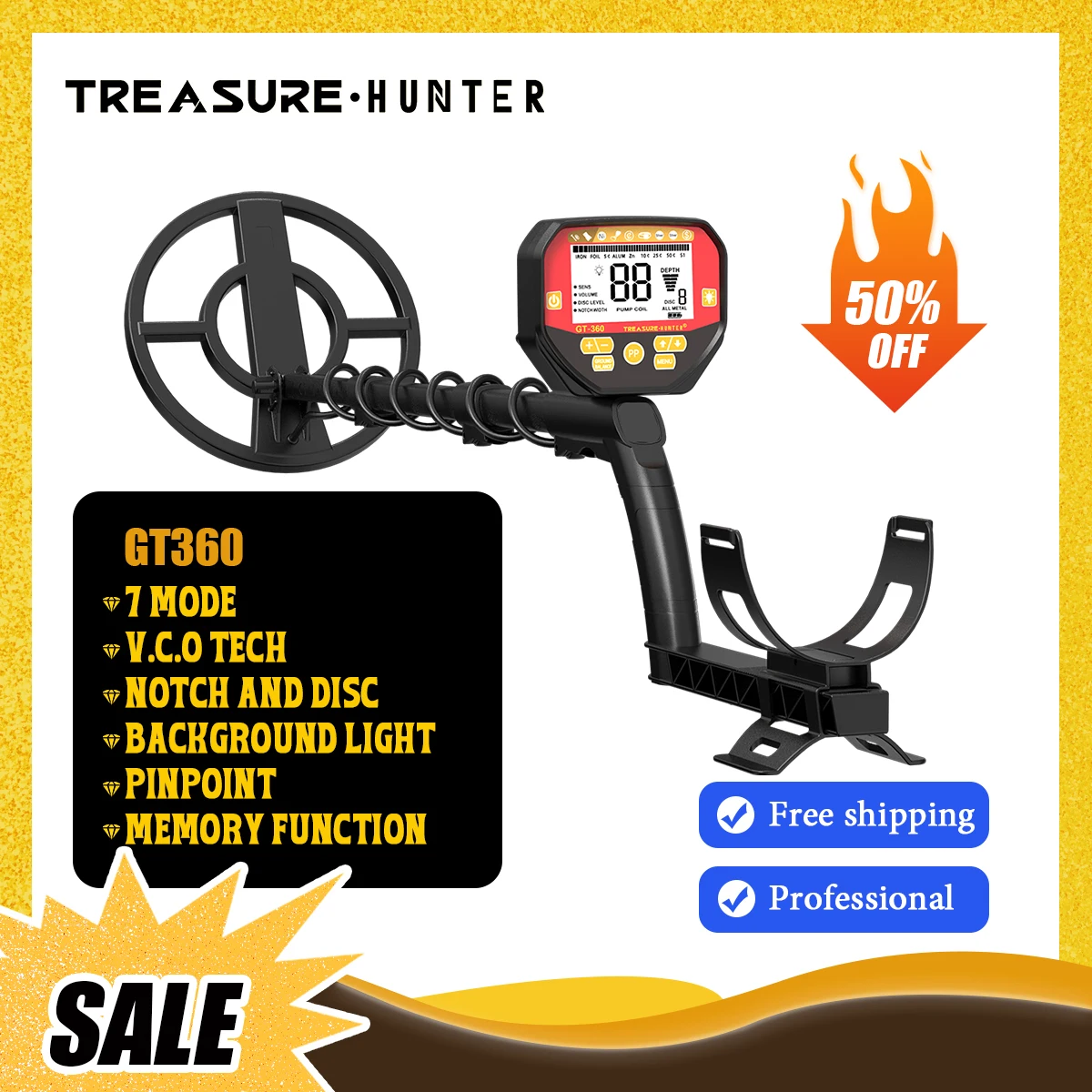 Treasure Hunter 8kHZ GT360 Professional Underground Gold Metal Detector 10