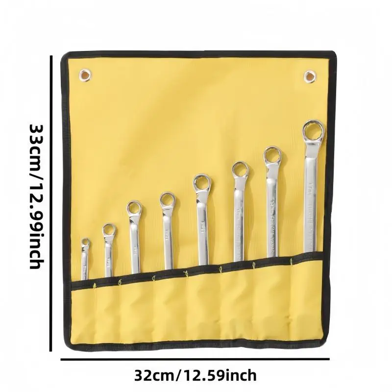 

8Pcs Chrome Vanadium Steel Wrench Set with Mirror Finish Durable Yellow Canvas Carrying Case Portable Hand Tool Kit For