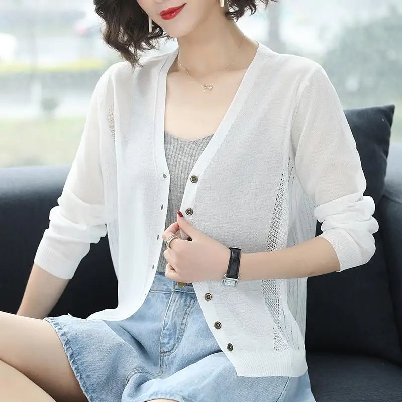 

2024 Spring Autumn Sweater Cardigan Sunscreen Thin Coat A Long Sleeved Summer Air Conditioning Sweater Sweater Girl L140