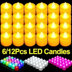 12/2Pcs Colorful LED Candles Battery Operated Flameless Tealight Fake Candles Lamp Wedding Birthday Party Home Decoration Lights