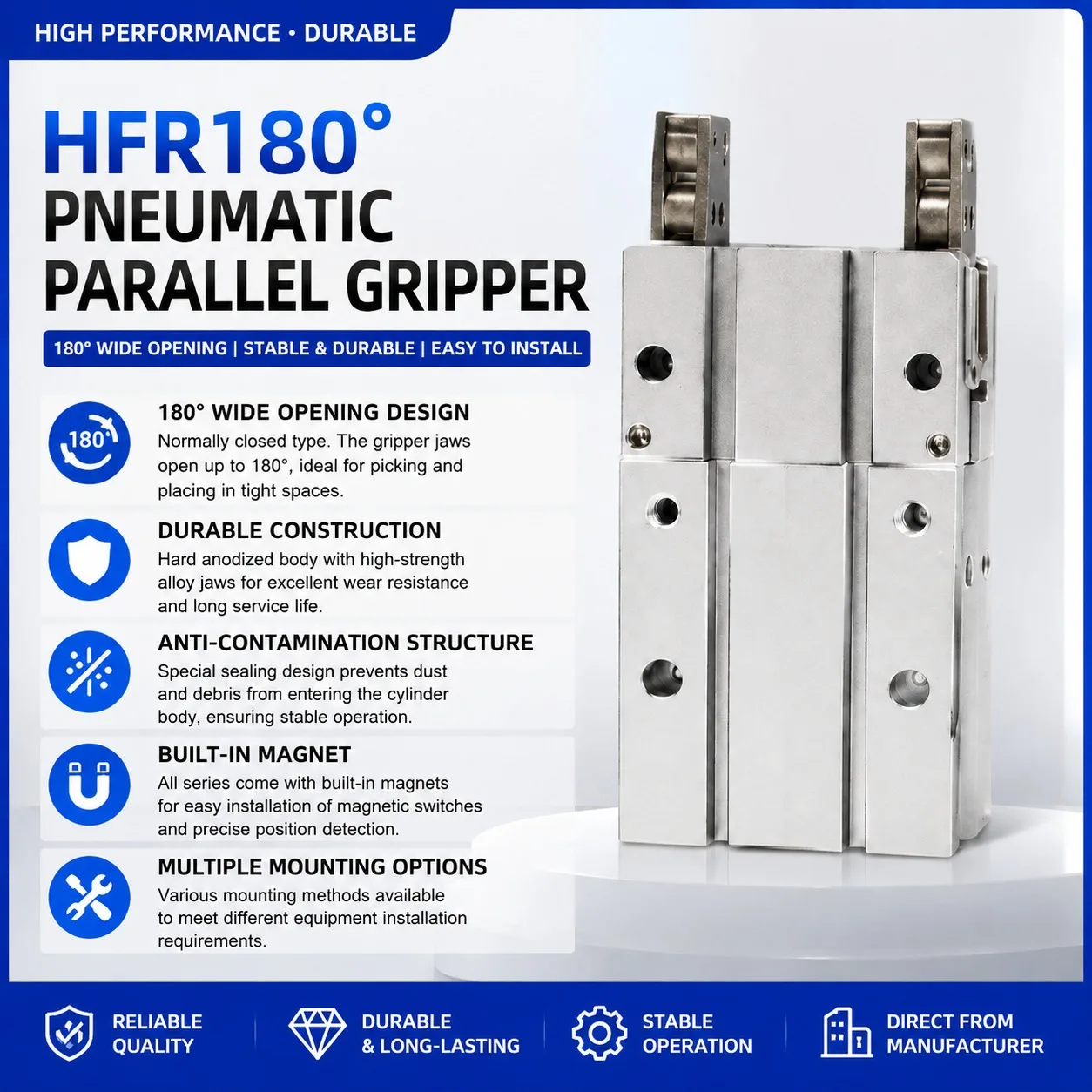 HFR Series 180° Degree Swing Pneumatic Finger Cylinder Air Gripper HFR10 HFR16 HFR20 HFR25 HFR32 Double Acting Magnetic Jaw