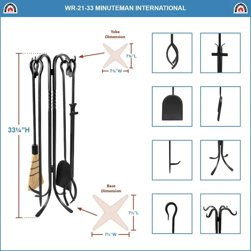 Juego de Herramientas para chimenea, juego de utensilios para chimenea, color negro, gancho de pastor II, 33 en 5 piezas, WR-21-33