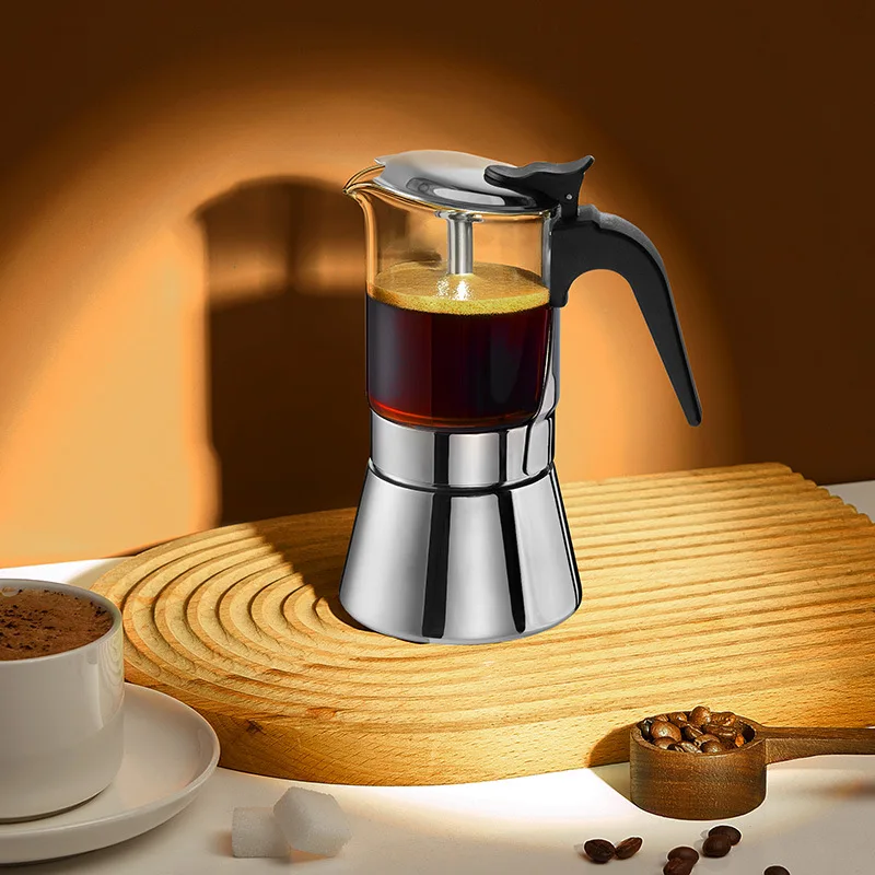 Italian Moka Coffee Pot Stainless Coffee Maker Machine Machines Makers Induction Pots Glass Coffeeware Kitchen Dining Bar Home