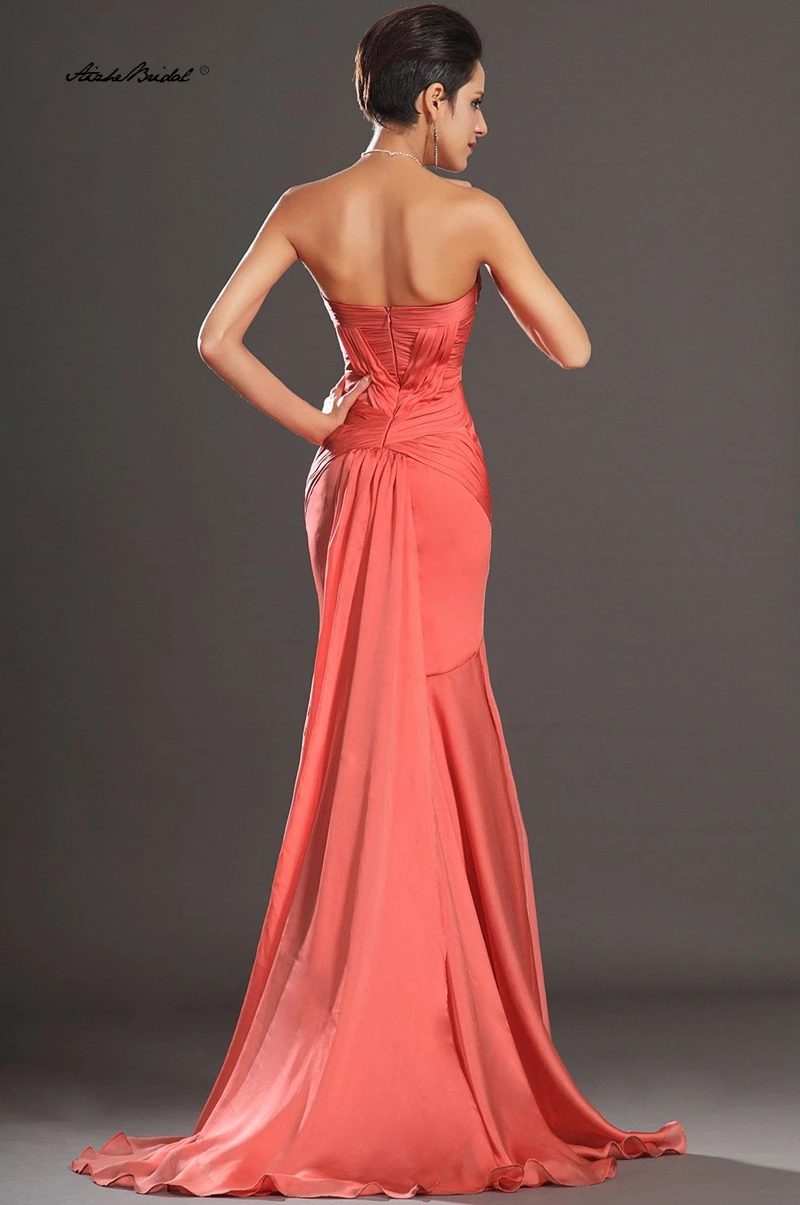 Abiti da sera a sirena senza spalline 2026 Abito da sera formale in chiffon arancione con scollo a cuore