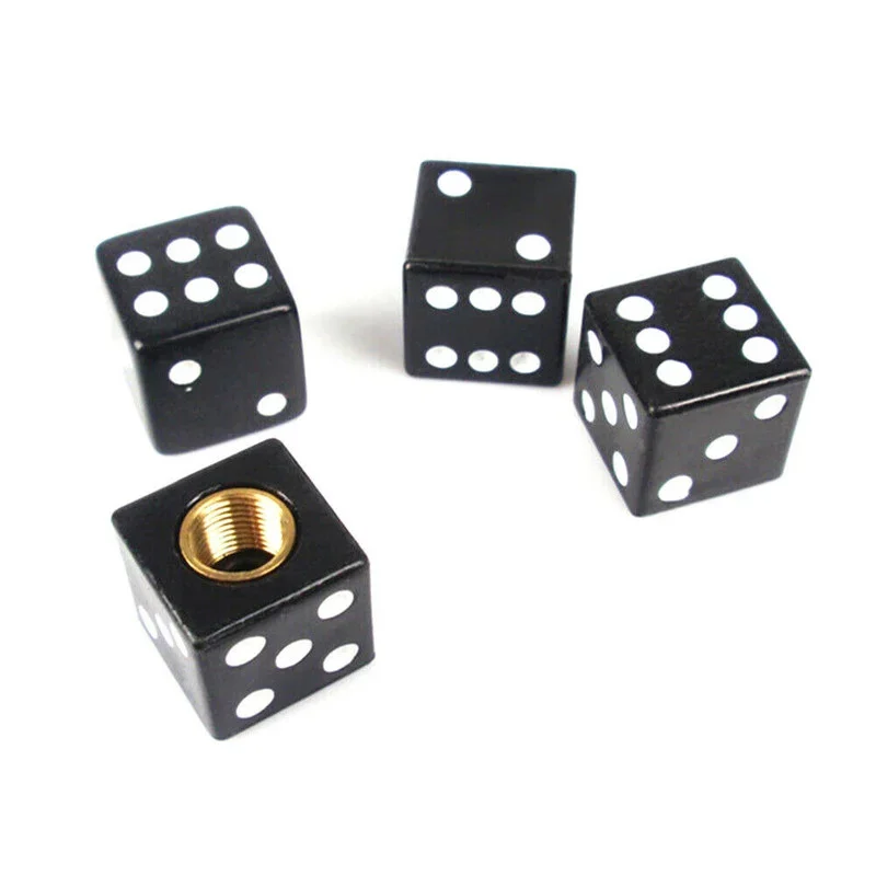 4 Pcs Black & White Dice Truck Air Port Cover Tire Rim Valve Wheel Stem Caps Dustproof Cover Hot Rod Car Truck Accessories Tools