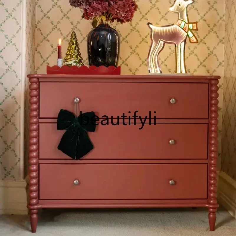 

XZ1French retro red solid wood chest storage, American style, green storage, bedroom chest of drawers