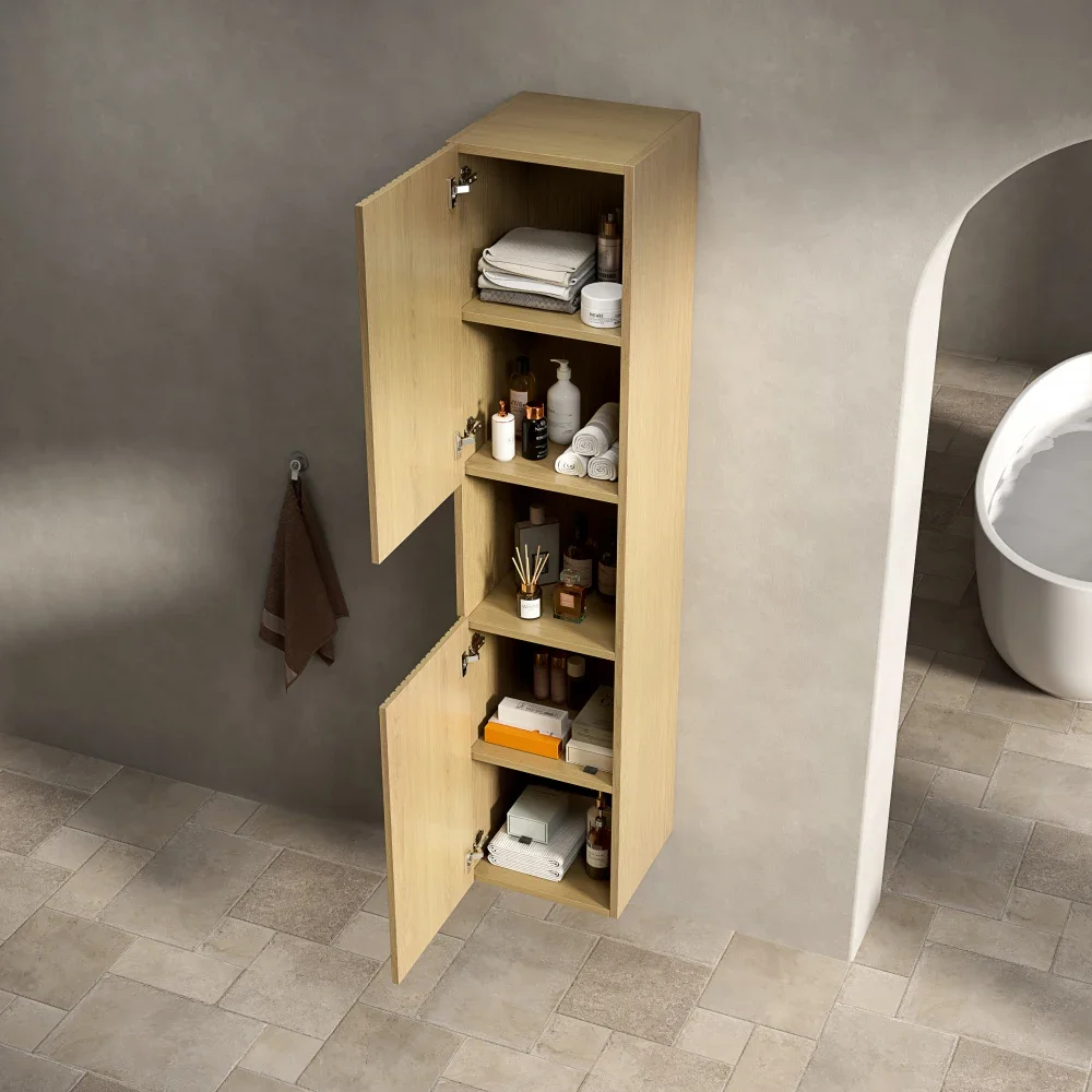 160 cm hoher Badezimmer-Wandschrank, geeignet für kleine Räume, anwendbar auf Badezimmer, Wohnzimmer und Wäsche, Sägen aus weißem Eichenholz – Detail 9