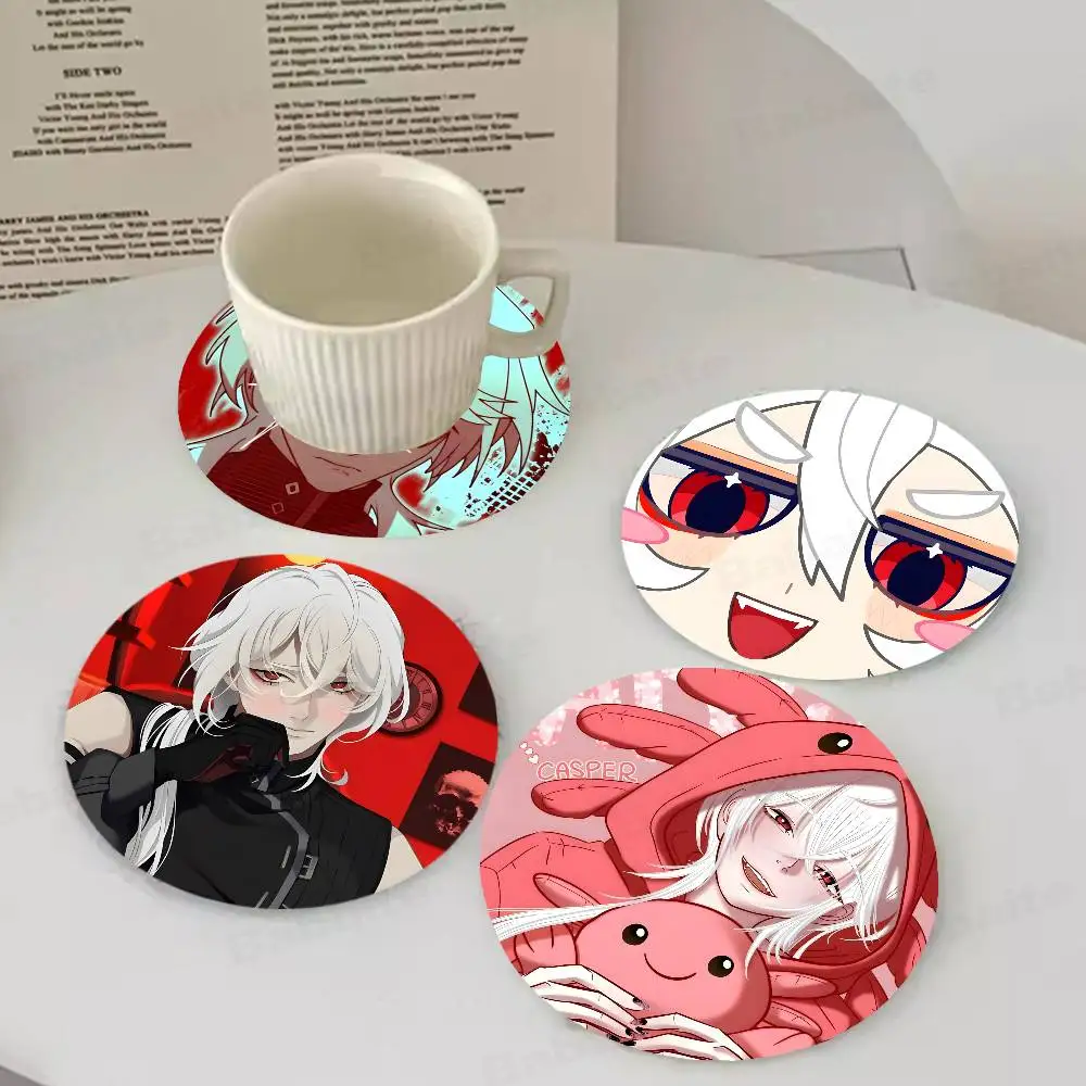 A D-Date with D-Death pattern art painted wooden anti-slip coasters, suitable for decoration of living room kitchenware